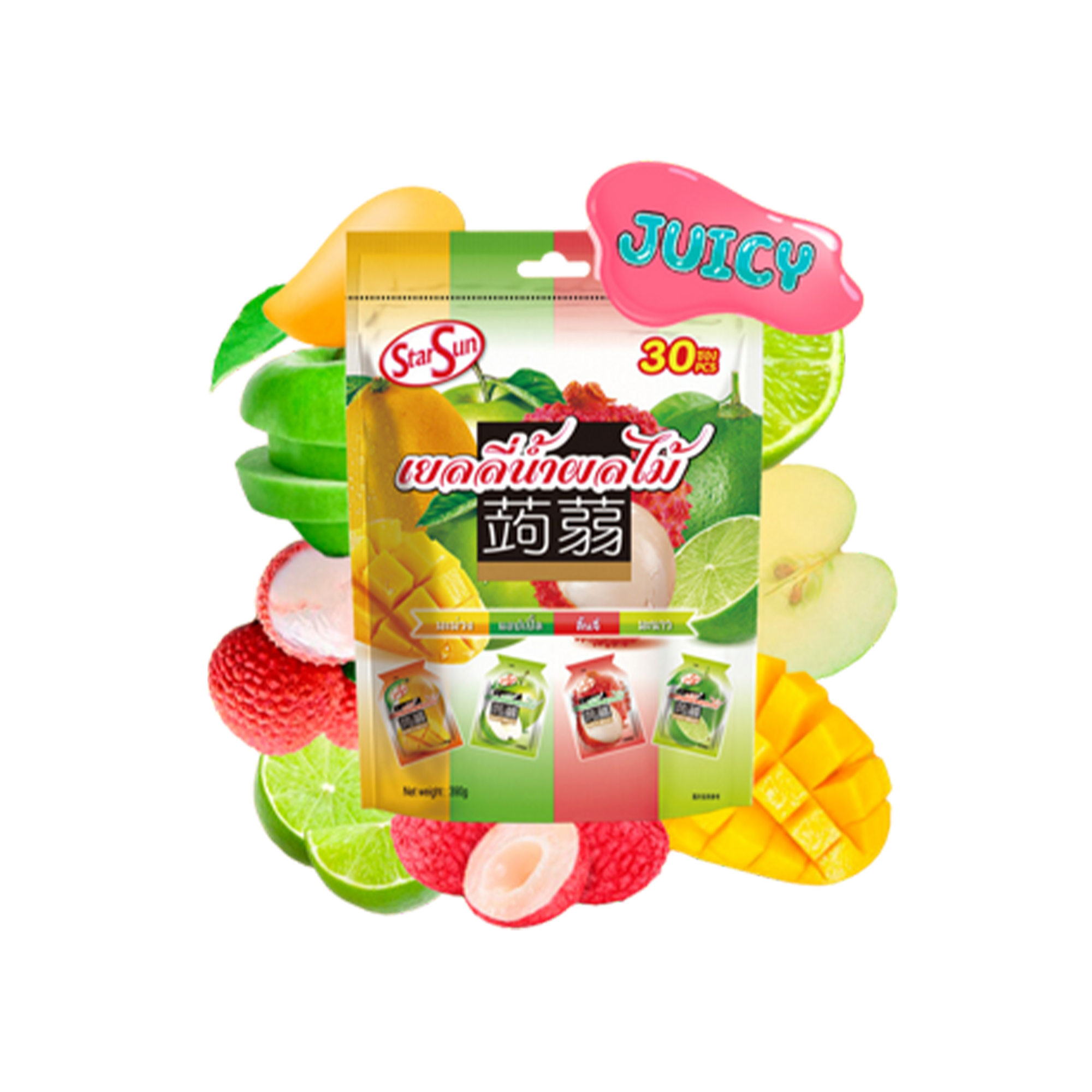 JUICY Mango, Lemon, Lychee & Apple flavors